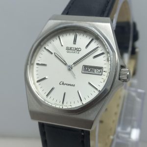 Seiko Quartz Chronos 7433-7040 White Dial Day Date Vintage Men's Watch