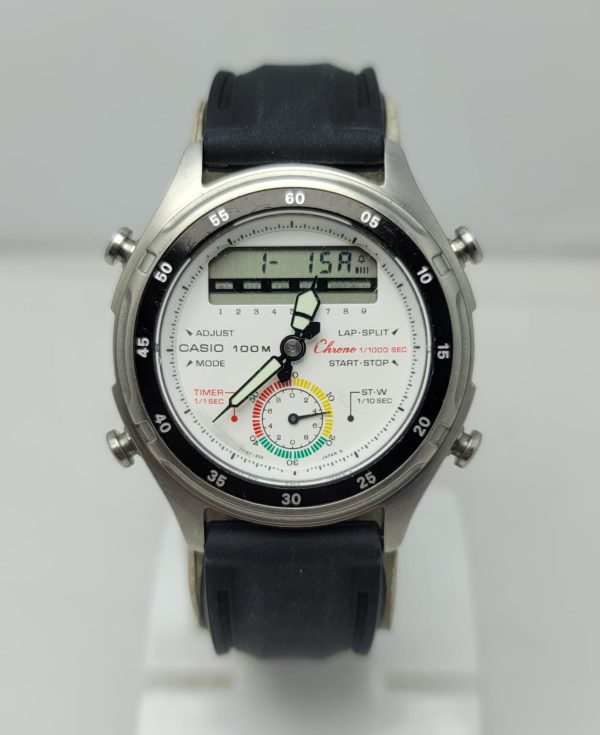 Casio 373 AW-600 Ana Digi Alarm 1/1000S Chronograph Vintage Watch