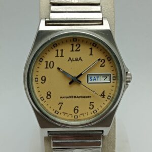 Seiko Alba V743-8B10 Quartz 10BAR Military Dial DayDate Vintage Men's Watch