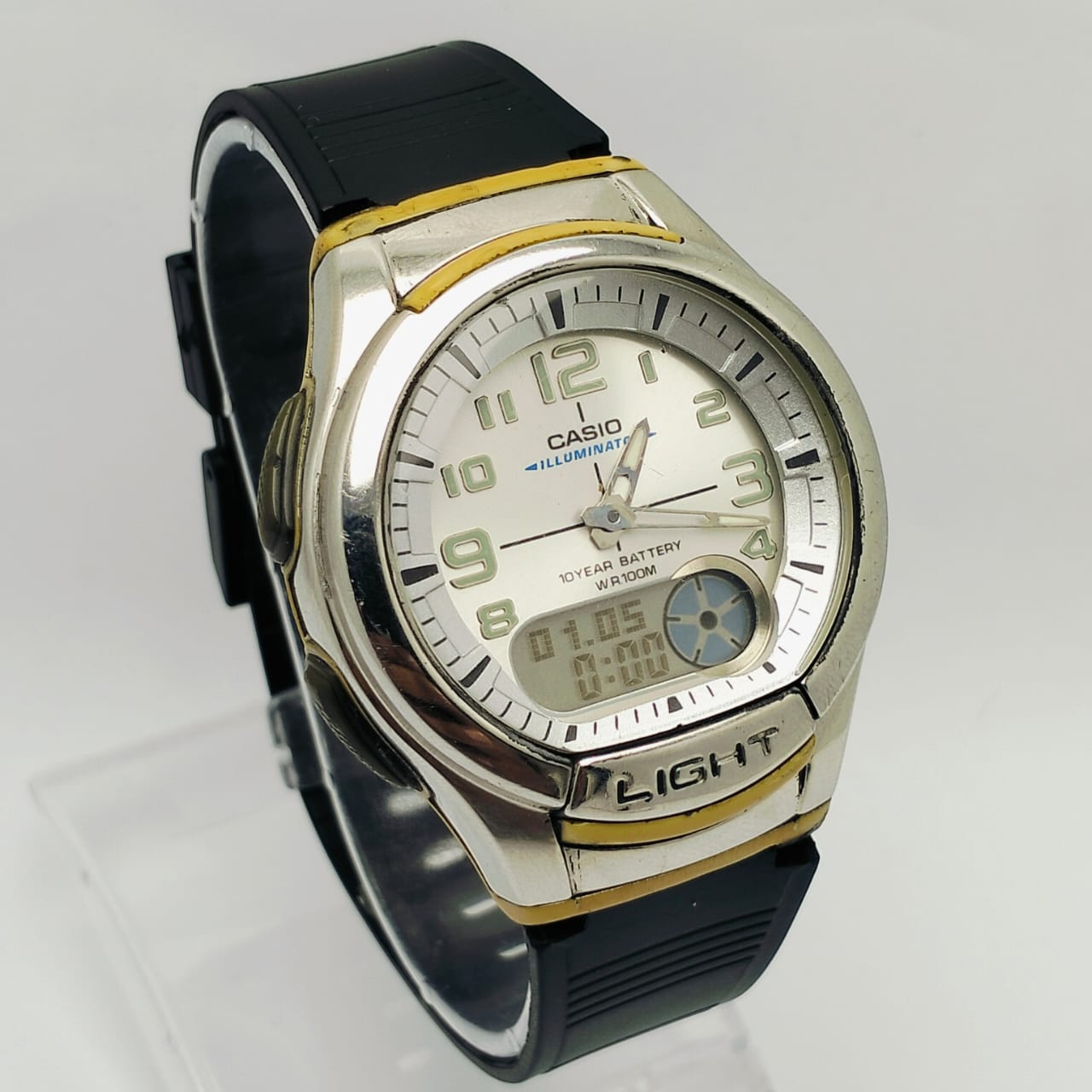 Casio Illuminator AQ-180W Module 3793 World Time Ana-Digi Vintage Watch SAE30MHN2 - Image 5