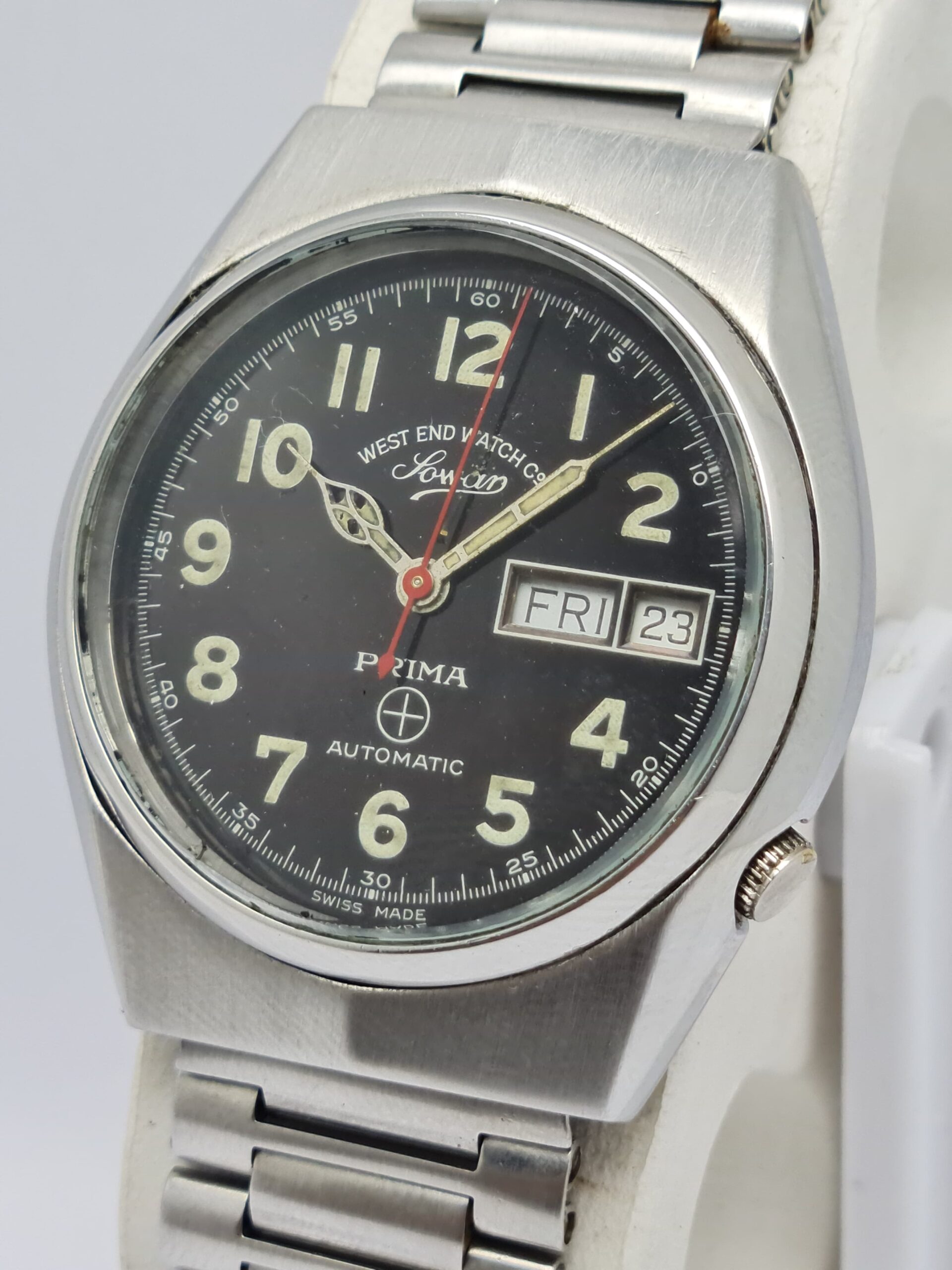 West End Watch Co Prima K 4739 Automatic Military Dial Day/Date Vintage Watch