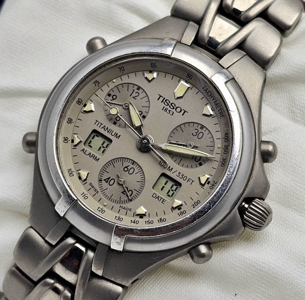 Tissot 1853 Quartz T670 Titanium Alarm Chronograph AnaDigi Vintage Mens Watch 8 600x591