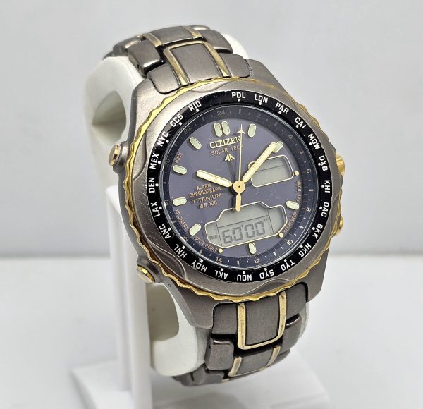 Citizen C605 Q00567 Eco Drive Solar Titanium World Time Vintage Mens Watch 6 600x580