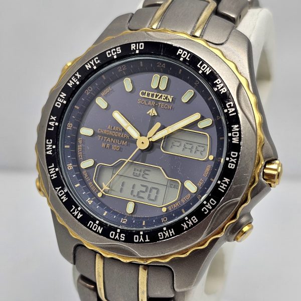 Citizen C605 Q00567 Eco Drive Solar Titanium World Time Vintage Mens Watch 7 600x600