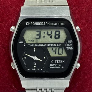 Citizen Crystron LC Quartz 4-097416K Chronograph Dual Time Ana-Digi Vintage Watch ATF149BAS10