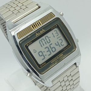 Alba Seiko V824-4000 Quartz Voice Alarm Digital Vintage Men's Watch ADR194ABR7