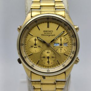 Seiko Quartz Chronograph James Bond 7A38-7060 Gold Tone Vintage Men's Watch HSA25KS25