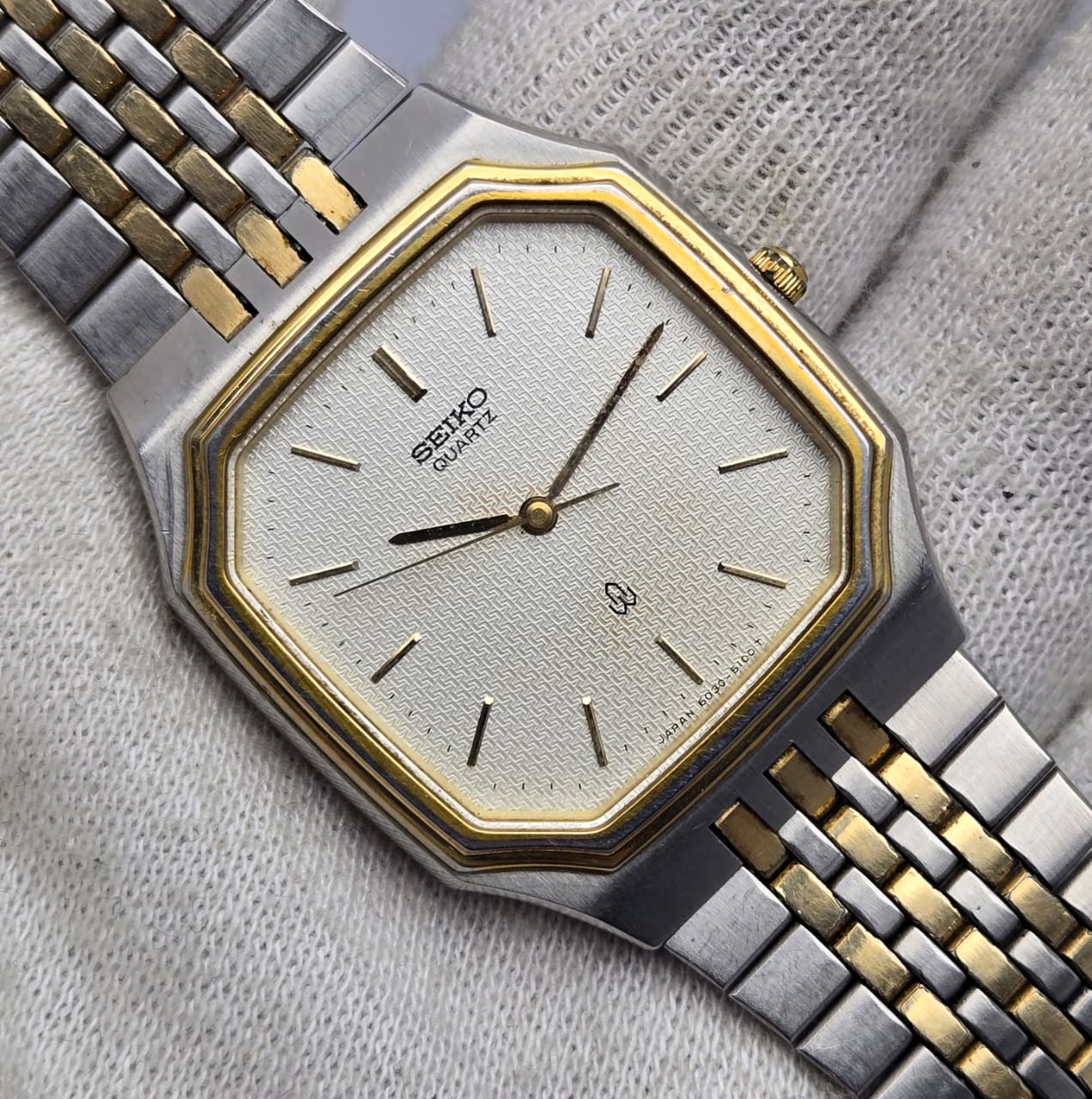 Seiko Seagull 6030-5110 Quartz Two Tone Vintage Men's Watch Japan SHB73SHA