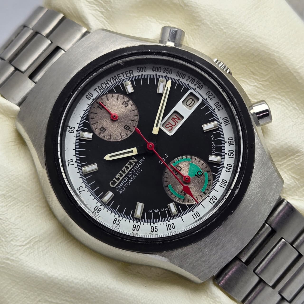 Citizen Flyback 67-9038 Challenge Timer Reverse Panda Vintage Men's Watch Japan