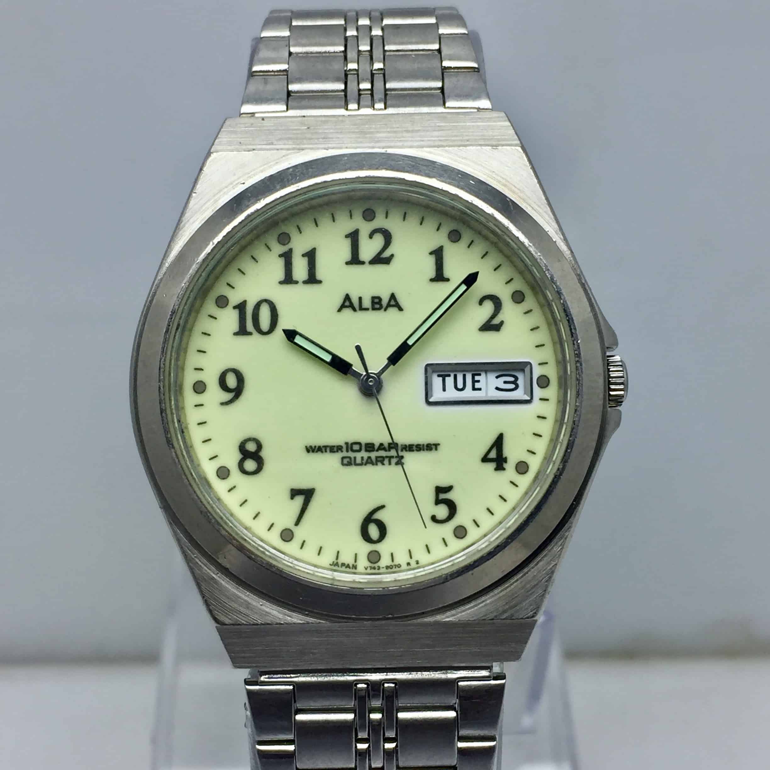 IMG_E5127.jpg Seiko Alba V743-8020 Luminous Dial Day/Date Vintage Watch AAS234BAS5 - Image 1